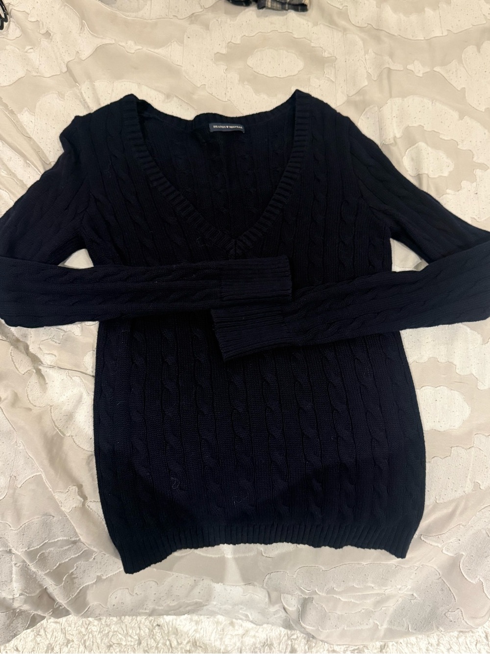 Brandy Melville Black V-Neck Cable Knit Sweater